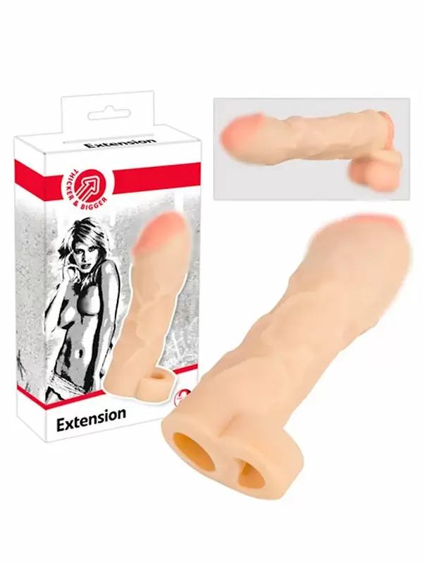 Реалистичная закрытая насадка на пенис T&ampB Extension, 17 см, с подхватом мошонки, ТПЕ, телесный