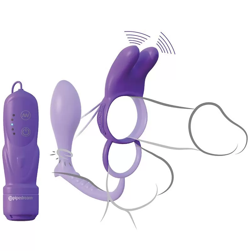 Эрекционное вибро-кольцо Ass-Gasm Vibrating Rabbit с анальным стимулятором – фиолетовый