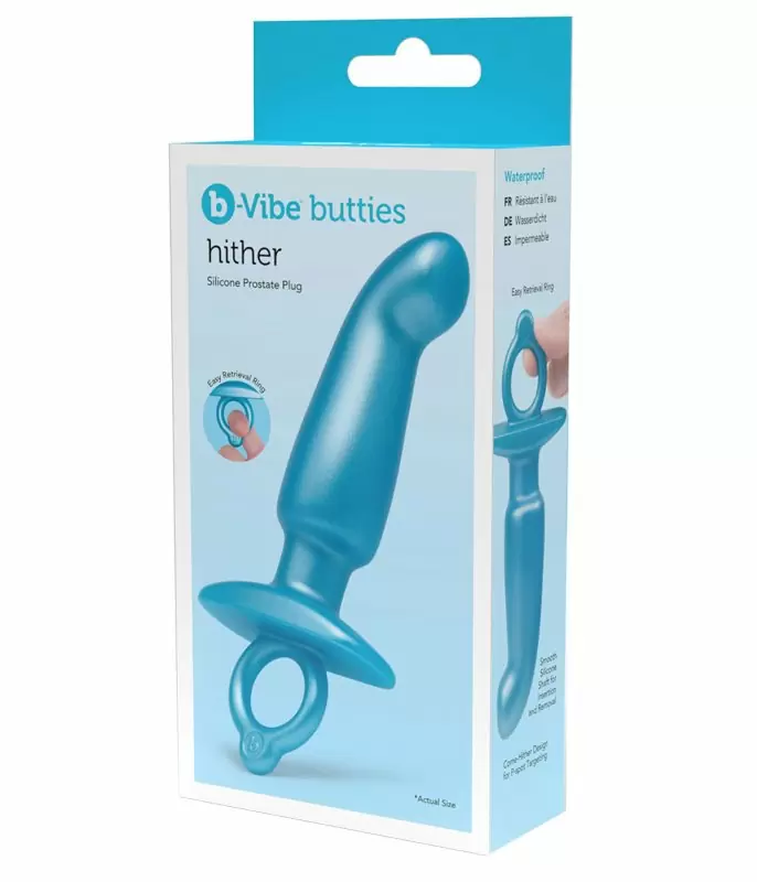 Изогнутый стимулятор простаты b-Vibe HITHER PLUG, 14,3 см, силикон, голубой
