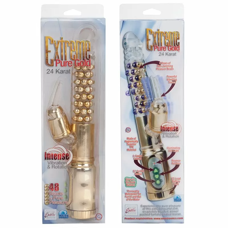 Вибромассажер Хай-Тек Extreme Pure Gold Dual Stim с ротацией – золотистый
