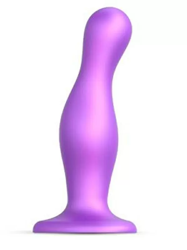 Рельефный фаллоимитатор Strap-On-Me Dildo Plug изогнутый, 16,5 см, фиолетовый металлик