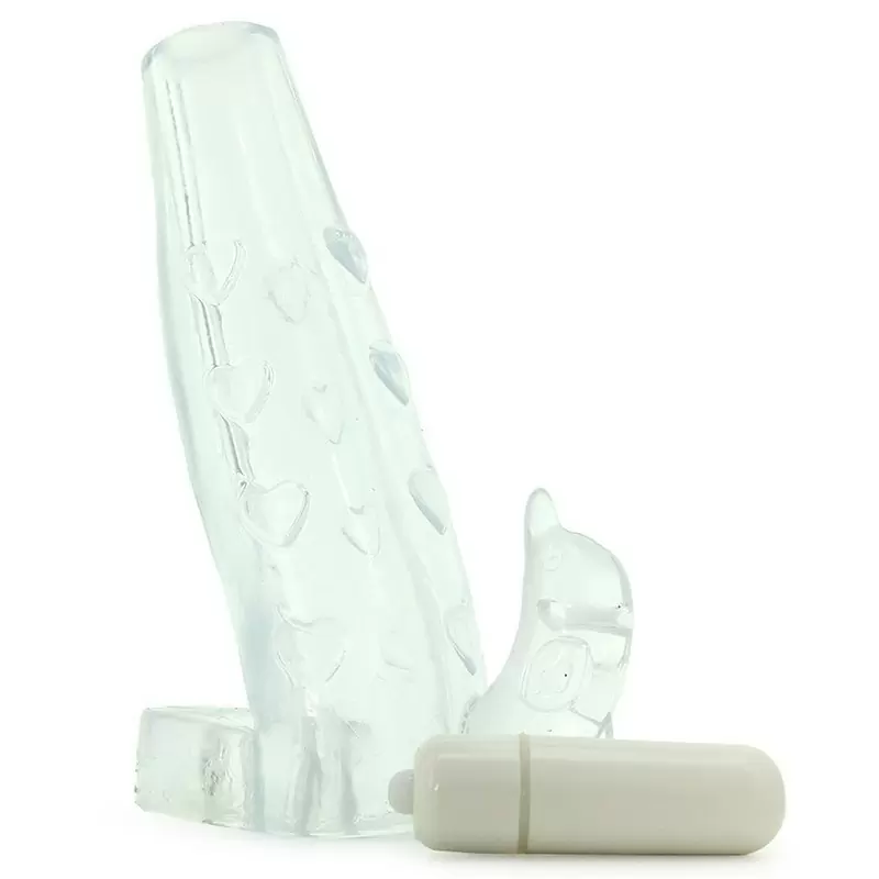 Насадка Deluxe Penis Enhancer со стимулятором клитора и вибрацией – прозрачная