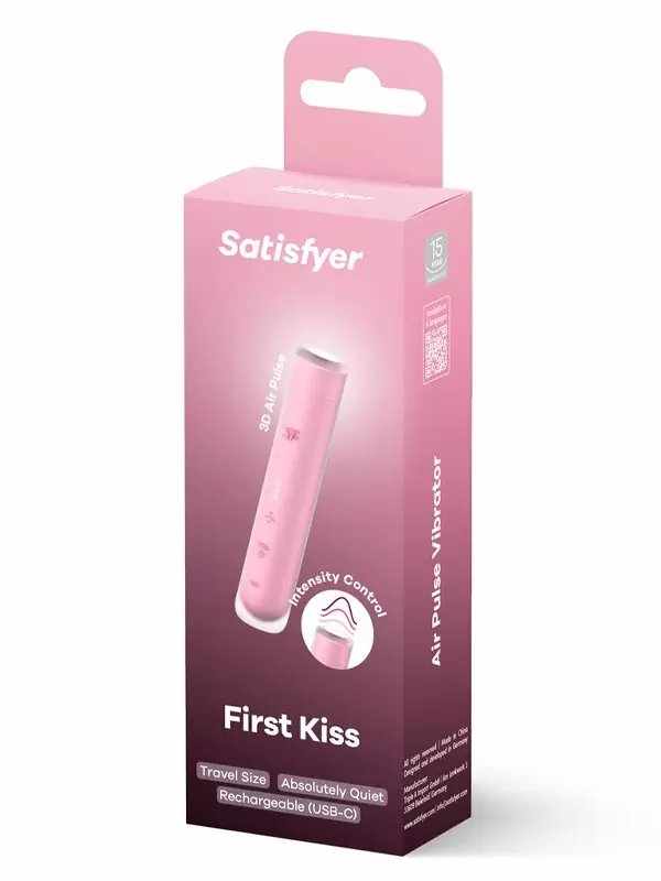 Вакуумный стимулятор клитора Satisfyer FIRST KISS, технология Air Pulse, 12,5 см, 30 режимов, силикон, розовый