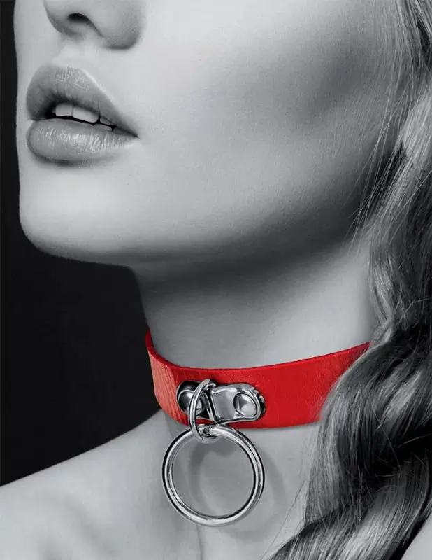 Элегантный чокер Concorde COLLIER FETISH ROUGE, с металлическим кольцом, 41 см, черный