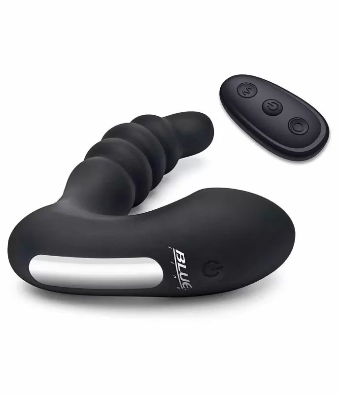 Мощный стимулятор простаты BlueLine Prodder - Sphincter Training, с пультом Д/У, 12,5 см, 4 режима, силикон