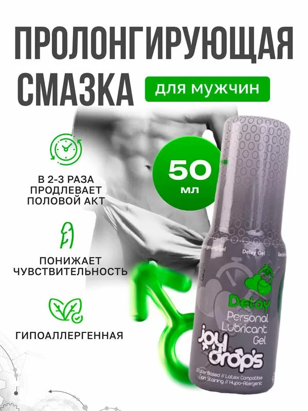 Пролонгирующая смазка Joydrops Delay, не оставляет пятен, 50 мл
