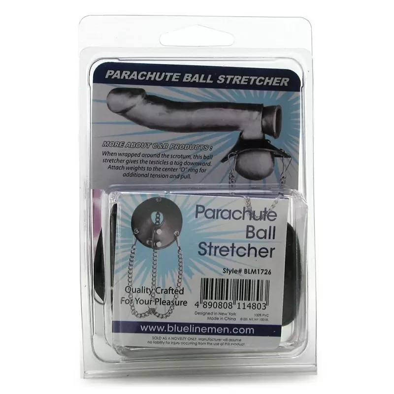 Кожаная утяжка для мошонки Parachute Ball Stretcher с цепочками – черный