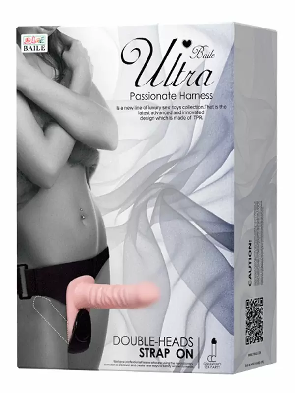 Реалистичный страпон Baile Double Heads Strap-on, 28 см, двусторонний на ремешках, телесный