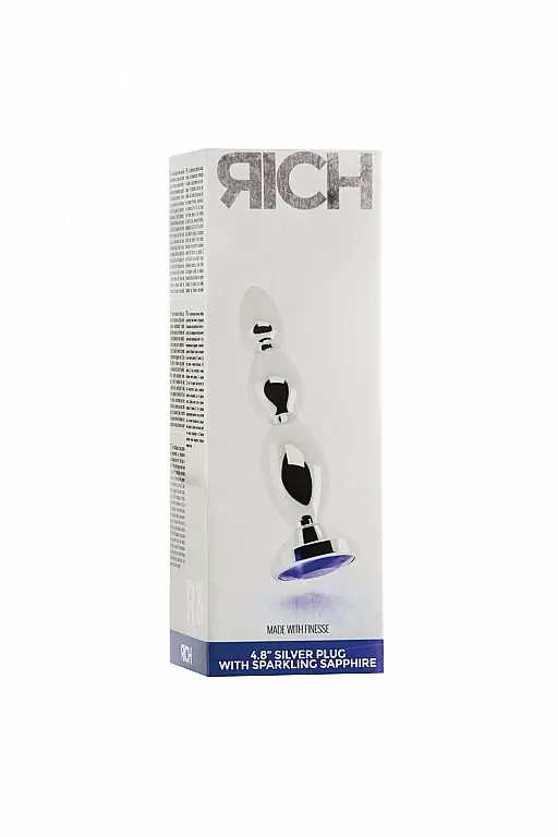 Серебряная анальная пробка с с сапфировым кристаллом Silver Plug - Purple Sapphire 17,6 см.