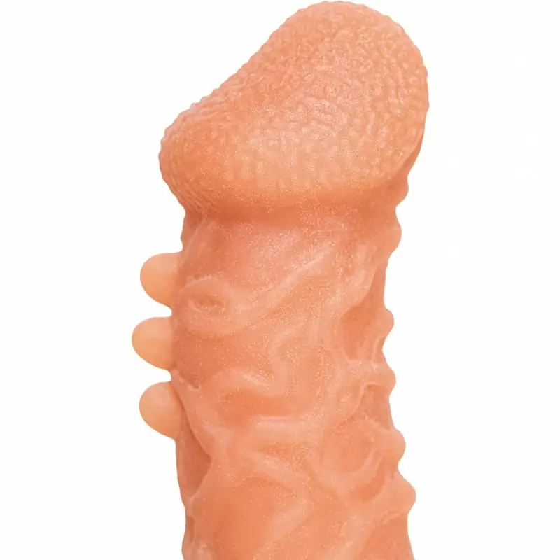 Реалистичная насадка на пенис с имитацией пирсинга и отверстием для мошонки «Cock sleeve» (средняя), Kokos