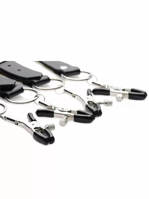 Расширяющие ремни Master Series с зажимами для половых губ, черные