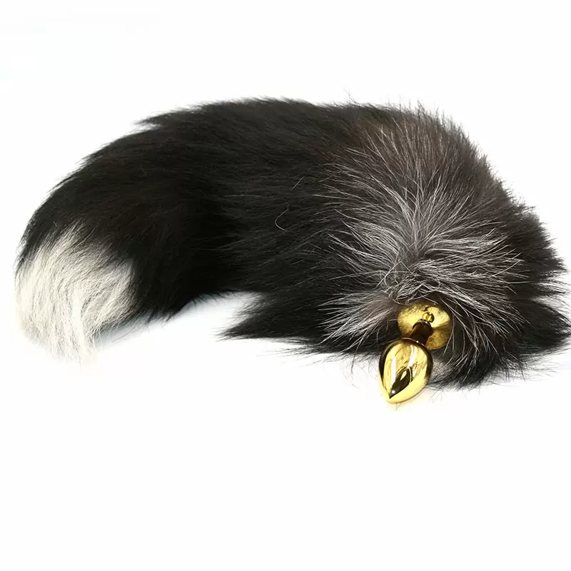 Маленькая анальная пробка Kanikule Small с хвостом — алюминиевая, натуральный мех