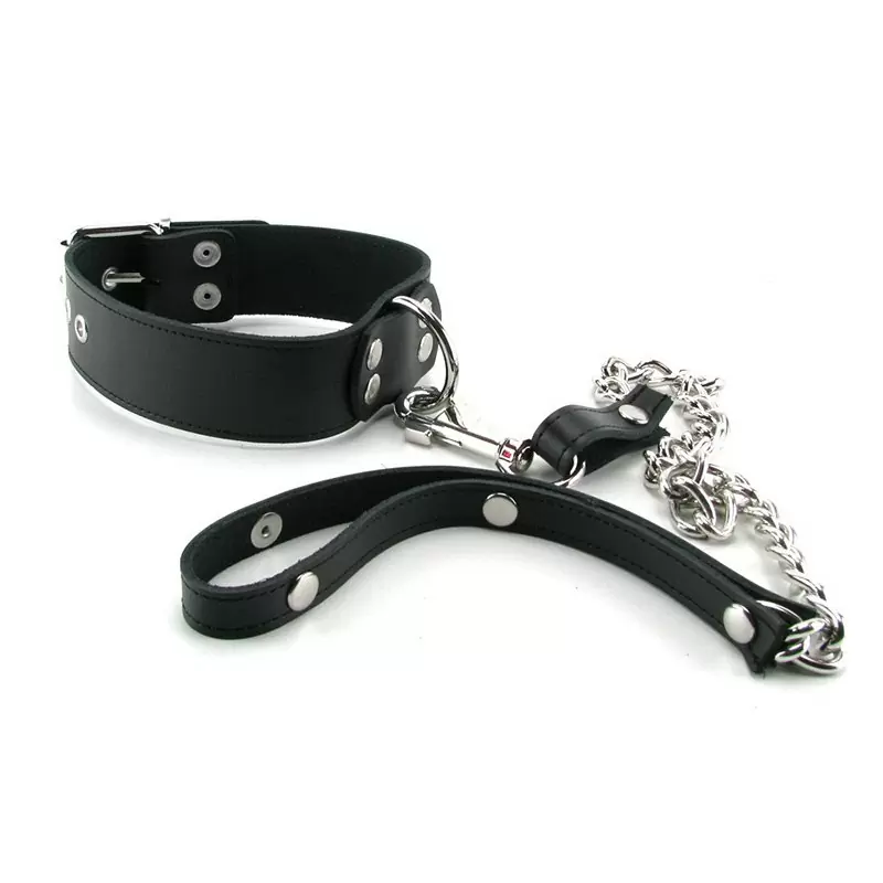 Ошейник кожаный на металлическом поводке Heavy Duty Leash & Collar