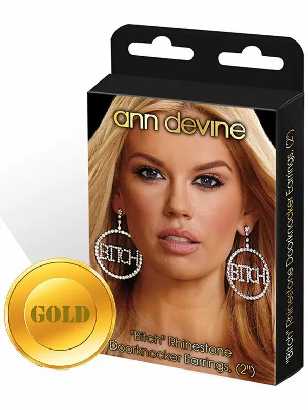 Большие круглые серьги Ann Devine с надписью Bitch – золотой