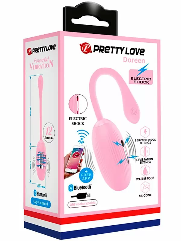 Интерактивное виброяйцо Pretty Love Doreen с электростимуляцией, управлением через приложение, 19 см, силикон, розовый 34