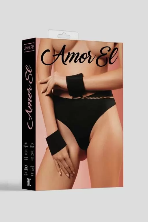 Бесшовные трусики-танго с цепочкой и наручниками — черные, размер S