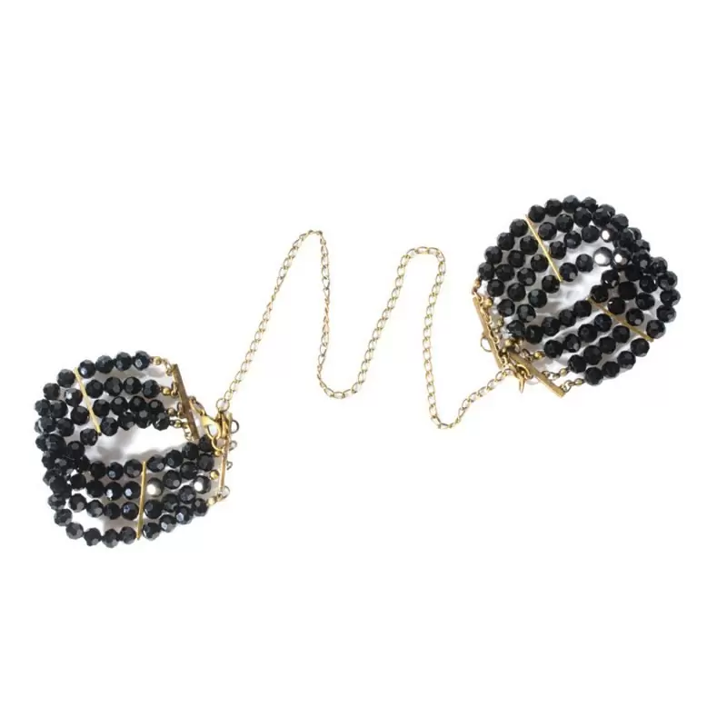 Наручники из стеклянных  бусин с цепочкой Divine Attache - черный