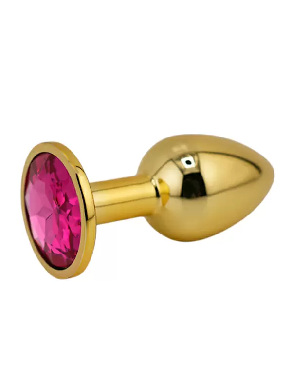 Маленькая алюминиевая анальная пробка Kanikule Small с кристаллом – золотистый с розовым