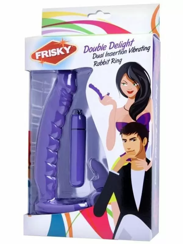 Эрекционное виброкольцо Double Delight, для двойного проникновения, стимуляция клитора, 16,5 см, фиолетовое