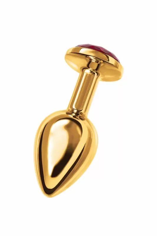 Изящная анальная пробка TOYFA с кристаллом цвета рубина - золотистый с красным