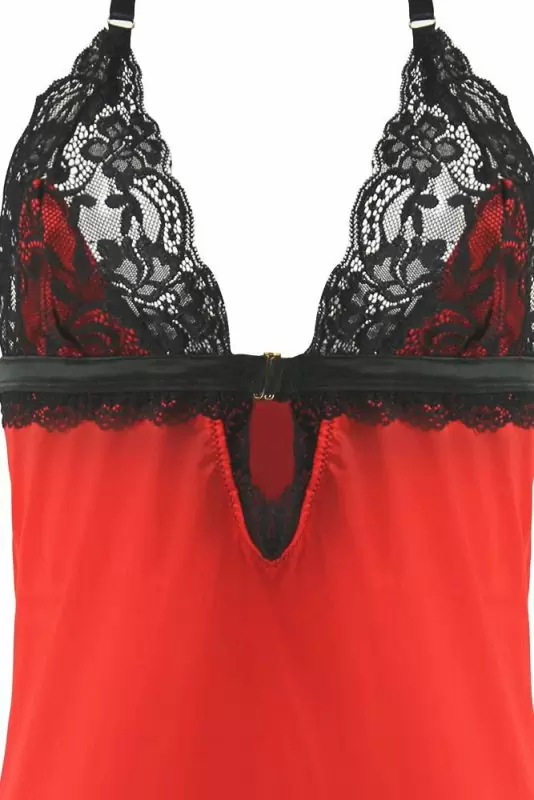 Красная сорочка с элементами из черного кружева и трусики Baci White Label – S/M