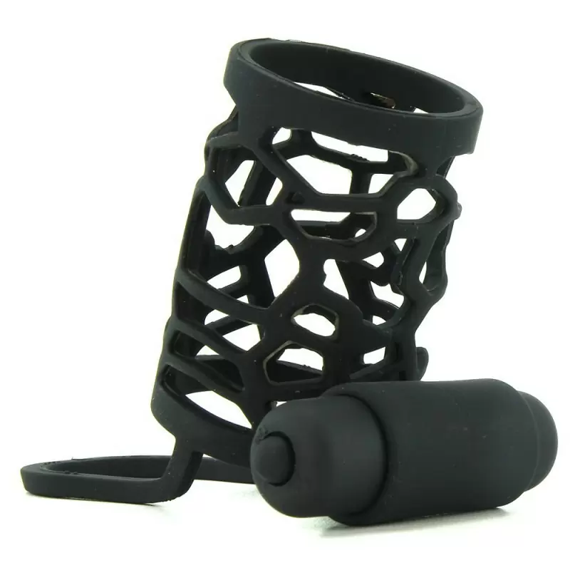 Эрекционная сетка с вибрацией Thick Dick Silicone Vibrating Cage – черный