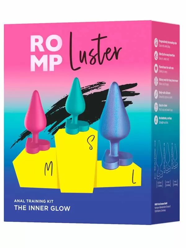 Набор анальных пробок Romp Luster, с ограничителем, 3 цвета, 3 размера