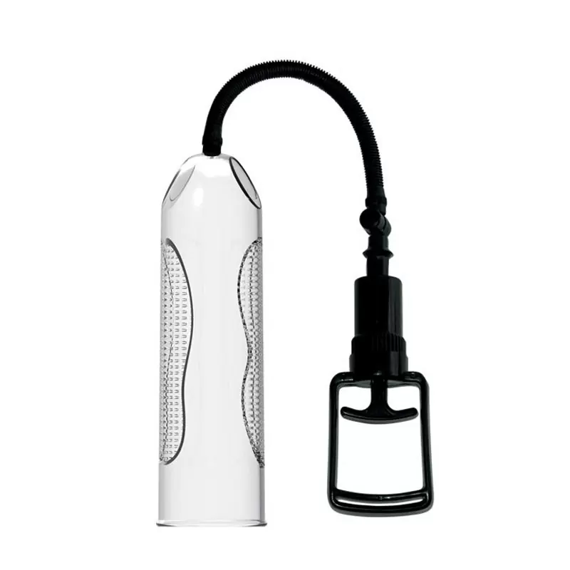 Вакуумная помпа Penis Enlargement System с насадкой-вагиной, эрекционным кольцом и вибропулей – прозрачный с черным