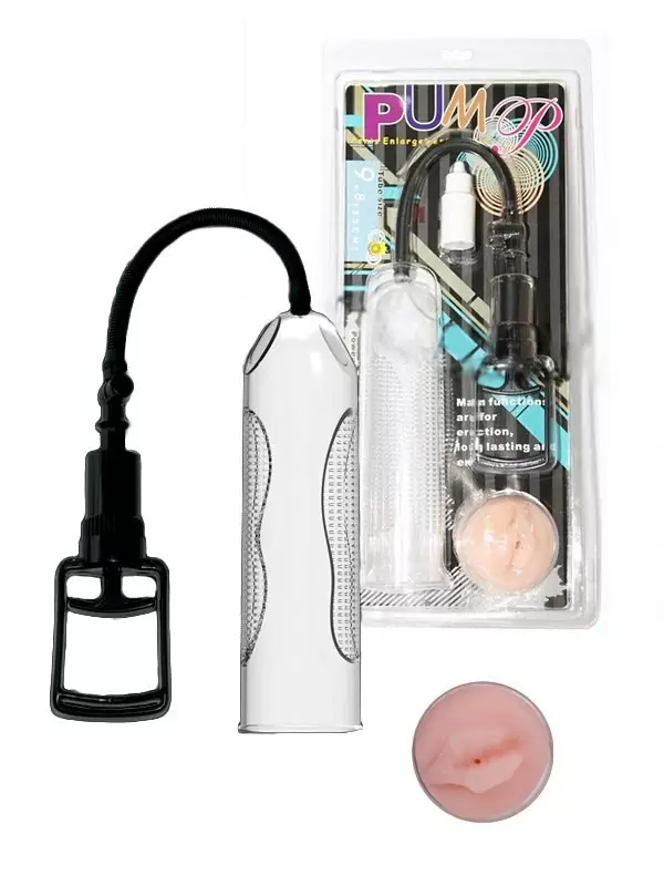 Вакуумная помпа Penis Enlargement Pump с насадкой в виде вагины – прозрачный с черным