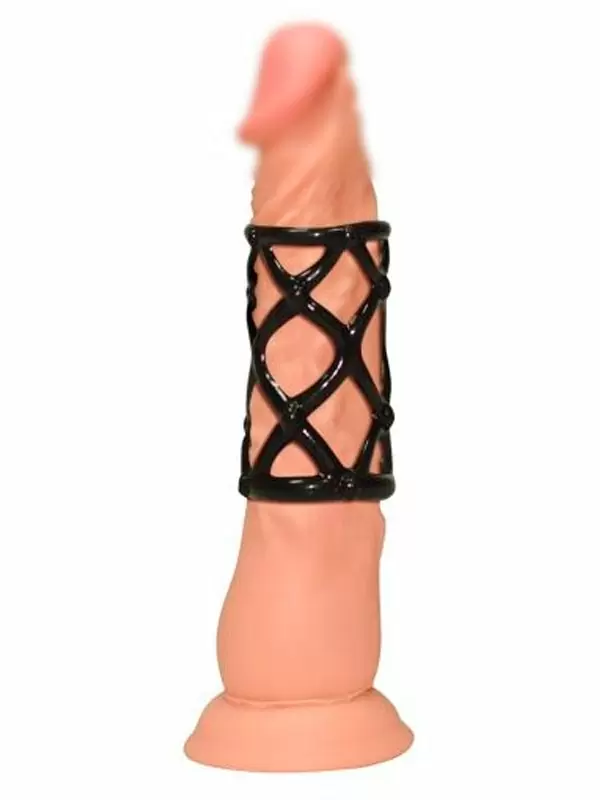Эластичная открытая насадка на пенис Orgasmus Wunder, 6 см, сетчатая, черный