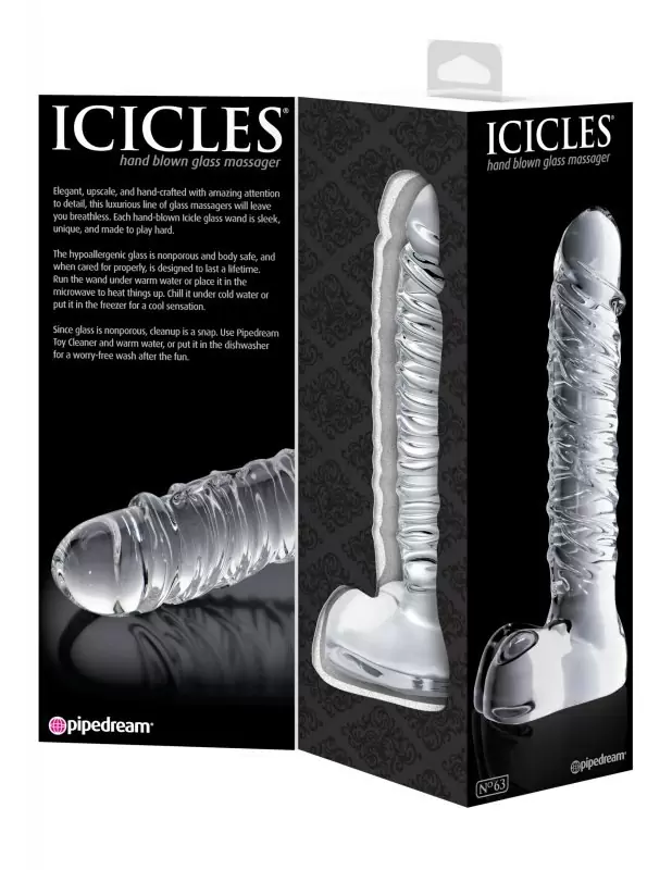 Реалистичный фаллоимитатор Icicles No. 63 из стекла – прозрачный
