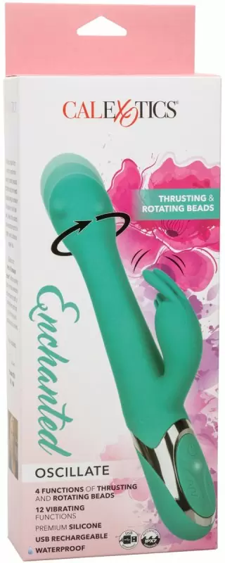 Элегантный вибратор-кролик Enchanted Oscillate с функцией пенетрации и ротацией, 14,5 см, 16 режимов, голубой