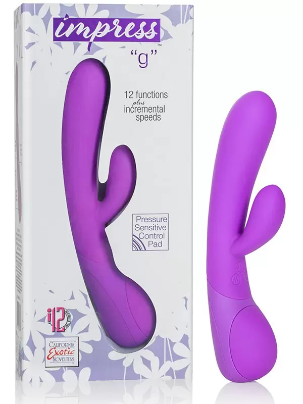 Изогнутый вибратор-кролик Impress “g”, 21 см, 12 режимов, силикон,  фиолетовый