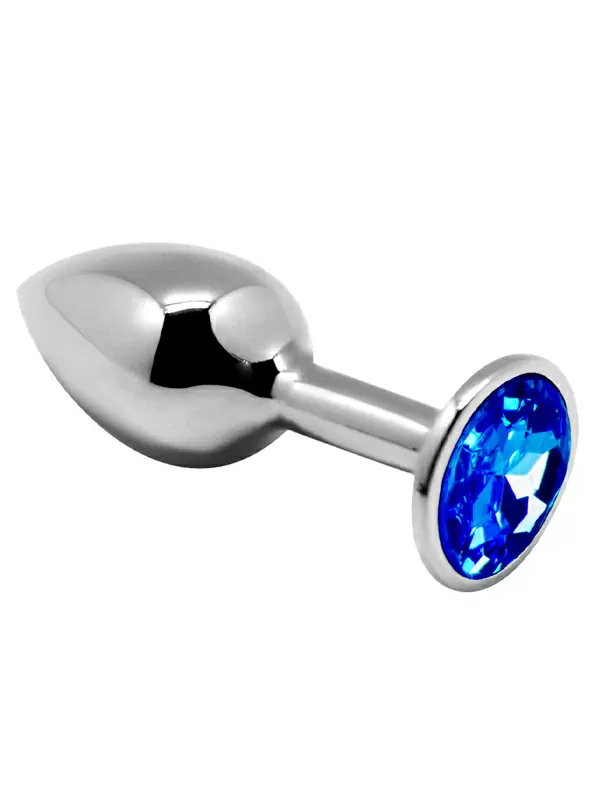 Металлическая анальная пробка Alive Mini Metal Butt, голубой кристалл, 7 см, диаметр 2,8 см, серебристый