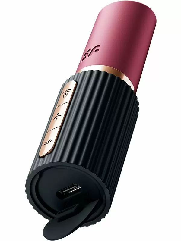 Воздушно-волновой стимулятор клитора Satisfyer Deep Kiss black, в виде помады, 30 скоростей, силикон, черный