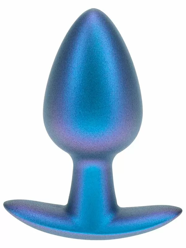 Гладкая анальная пробка Shots toys, 7,9 см, силикон, синий металлик