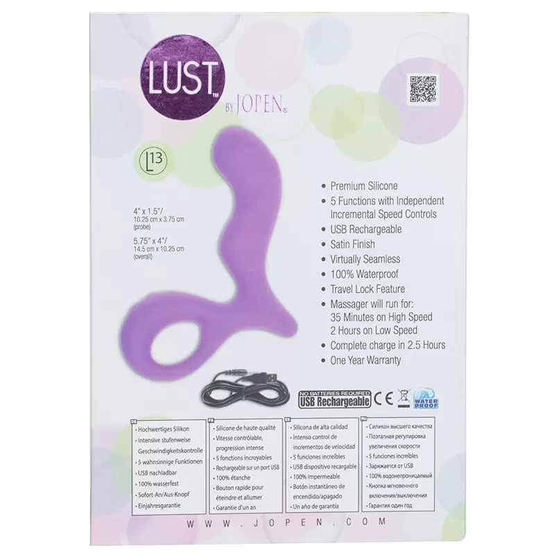 Массажер простаты Lust by Jopen L13 перезаряжаемый – фиолетовый