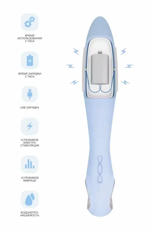 ВИБРАТОР С ЭЛЕКТРОСТИМУЛЯЦИЕЙ PHYSICS GALVANI VIBE, СИЛИКОН, ГОЛУБОЙ, 21 СМ