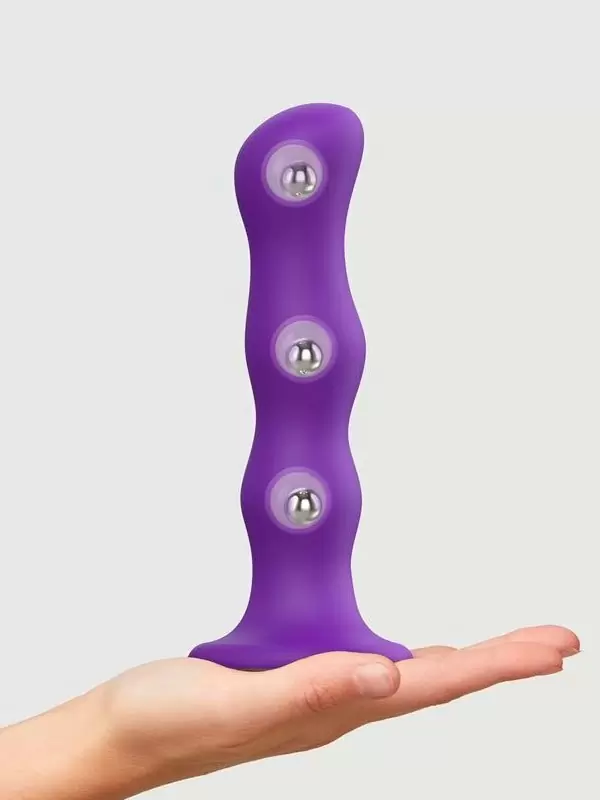Волнистый фаллоимитатор Strap-On-Me Dildo Geisha Ball, 19 см, силикон, фиолетовый