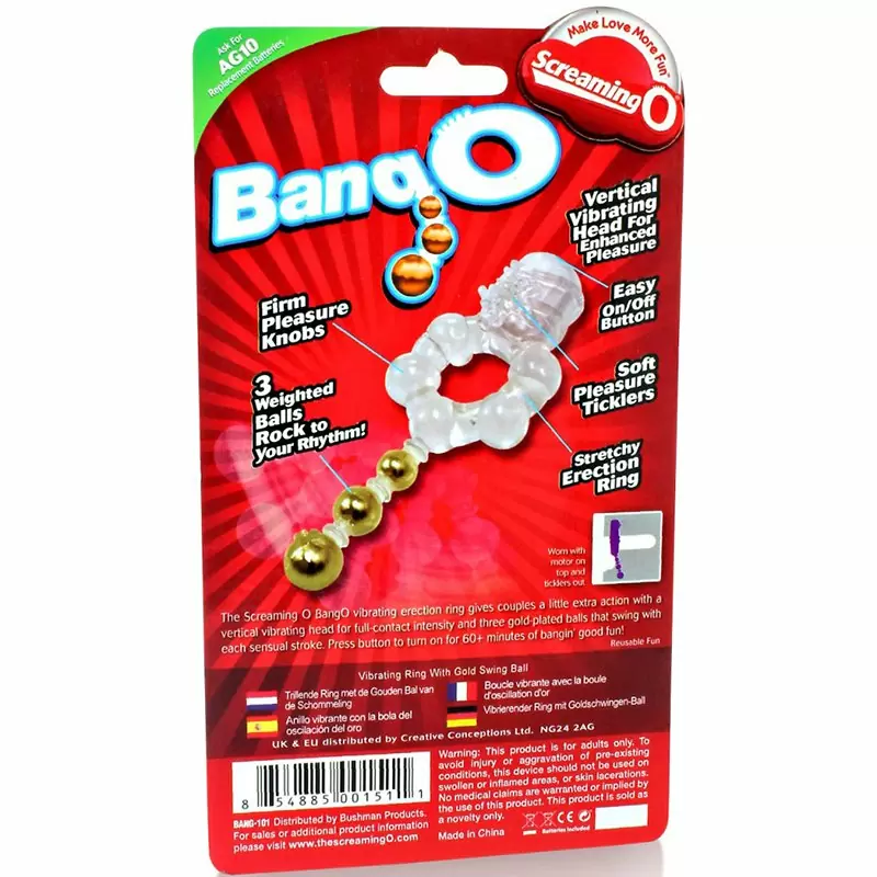 Эрекционное виброкольцо Screaming O - Bang O с тремя шариками – прозрачный