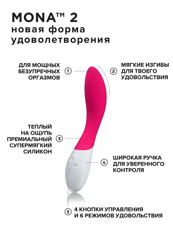 Изысканный вибратор Lelo Mona 2, 6 режимов, 19см, розовый