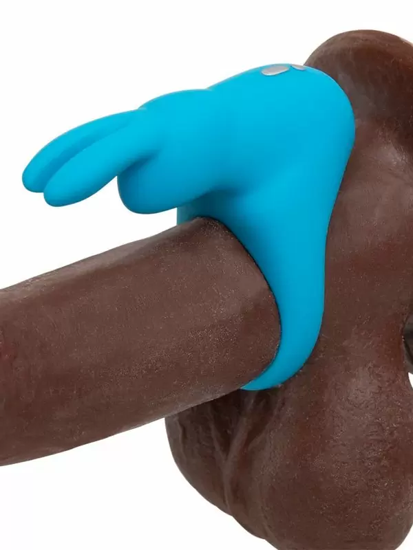 Эрекционное виброкольцо Happy Rabbit, 12 режимов, с ушками, синее