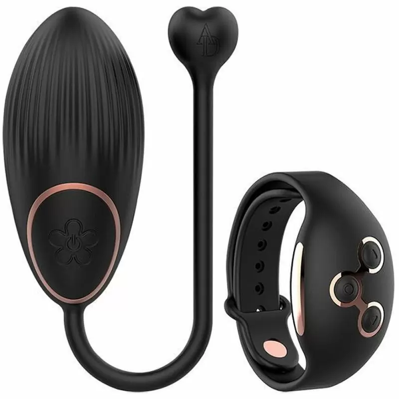 Ребристое виброяйцо Dream Love ANNE S DESIRE EGG WIRLESS TECHNOLOGY WATCHME BLACK / GOLD, с пультом Д/У, 8,5 см, 7 режимов, силикон