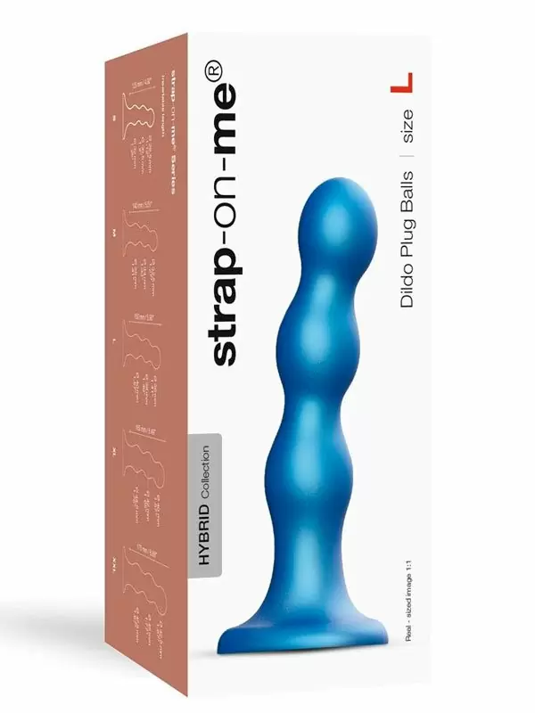 Рельефный фаллоимитатор Strap-On-Me Dildo Plug Balls, 16,5 см, силикон, синий металлик