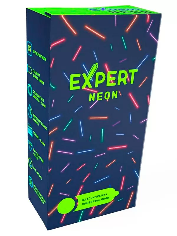 Гладкие презервативы EXPERT Neon, светящиеся, 10 шт