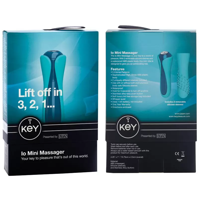 Дизайнерский мини массажер с двумя насадками Io - Blue