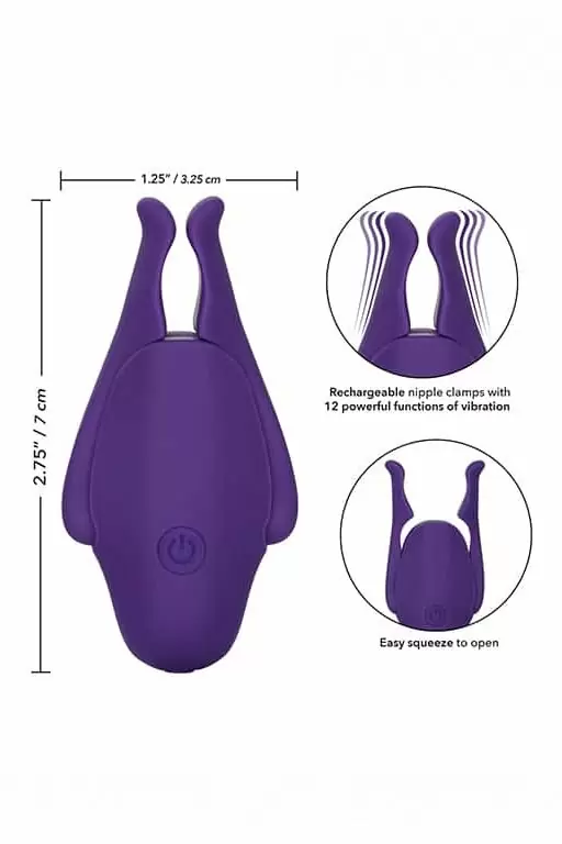Компактные виброзажимы для сосков Nipple Play Rechargeable Nipplettes, 12 режимов, АБС-пластик, фиолетовый