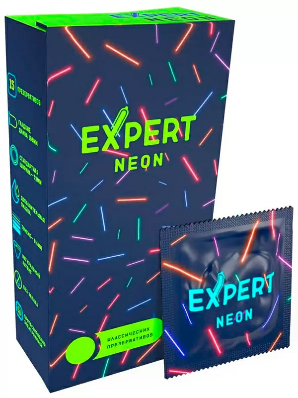 Гладкие презервативы EXPERT Neon, светящиеся, 10 шт