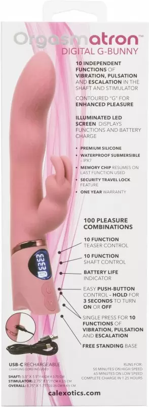 Рельефный вибратор-кролик ORGASMATRON DIGTL G-BNY, 22.2 см, силикон, розовый