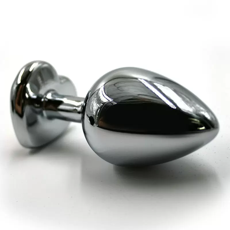 Большая алюминиевая анальная пробка Kanikule Large с кристаллом в виде сердца – серебристый с красным